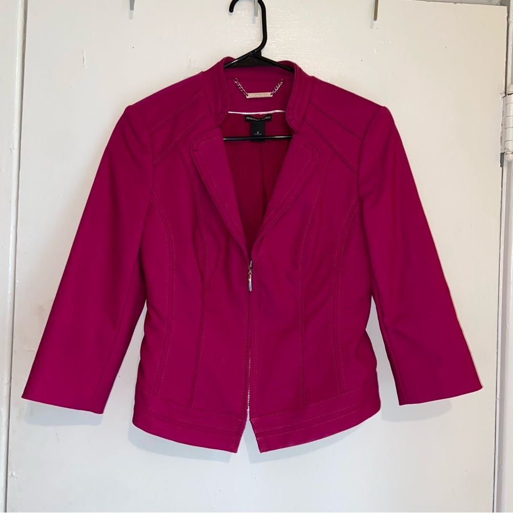 White House Black Market Pink Zip Front Blazer Jacket Size 2